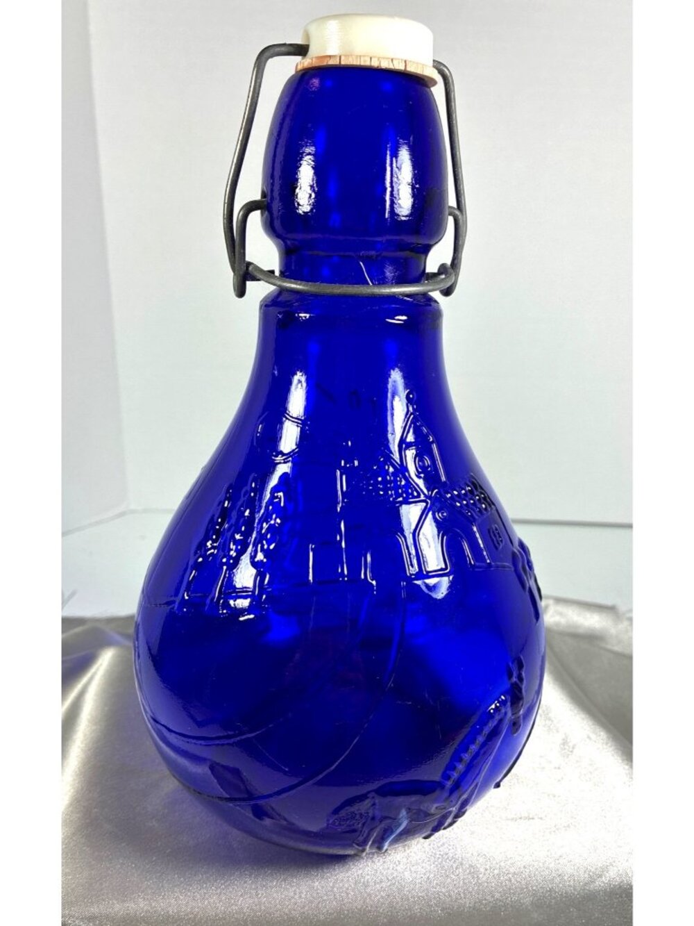 Vintage Italian Cobalt Blue Embossed Glass Bottle - Picture 2 of 15